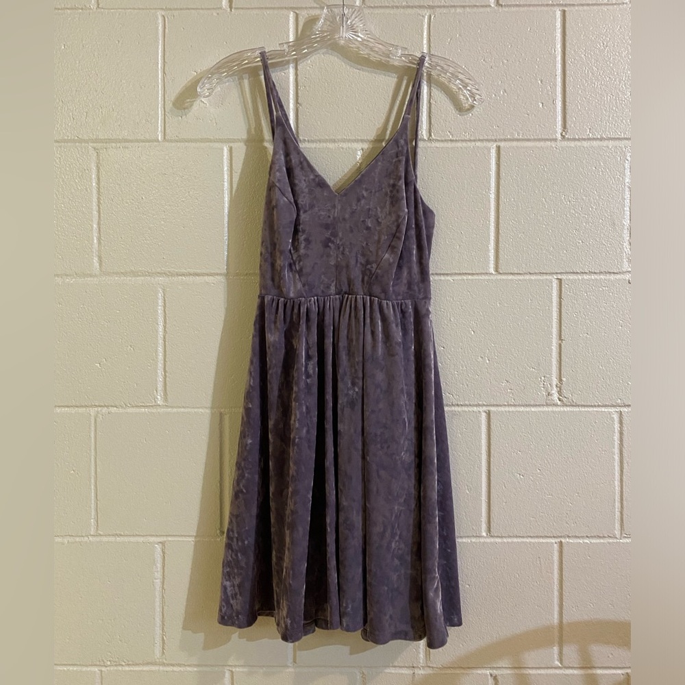 Wild Fable lavender velvet strappy criss cross back skater dress